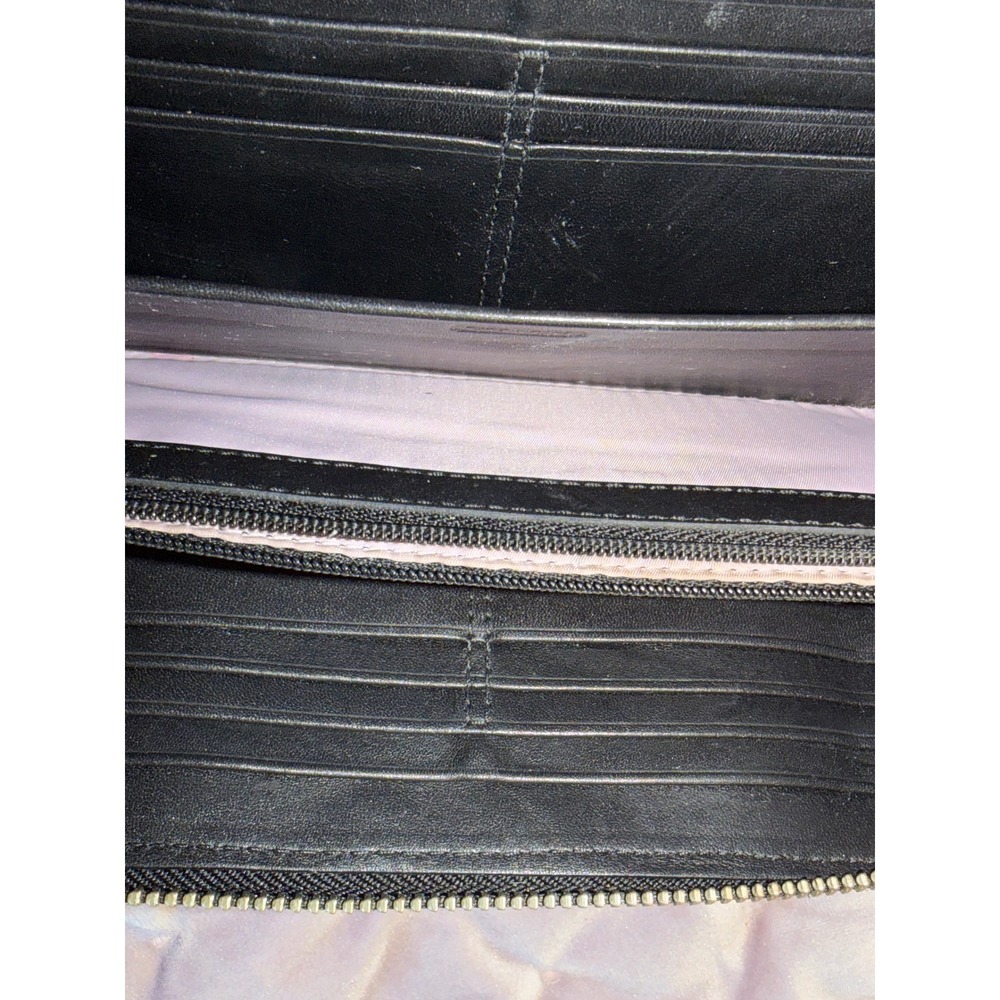 Coach Black Gold Horse and Carriage Script Canvas Zip Around Long Wallet Buckle - Picture 8 of 9